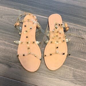 Lulu's Clear and Gold Studded Sandals